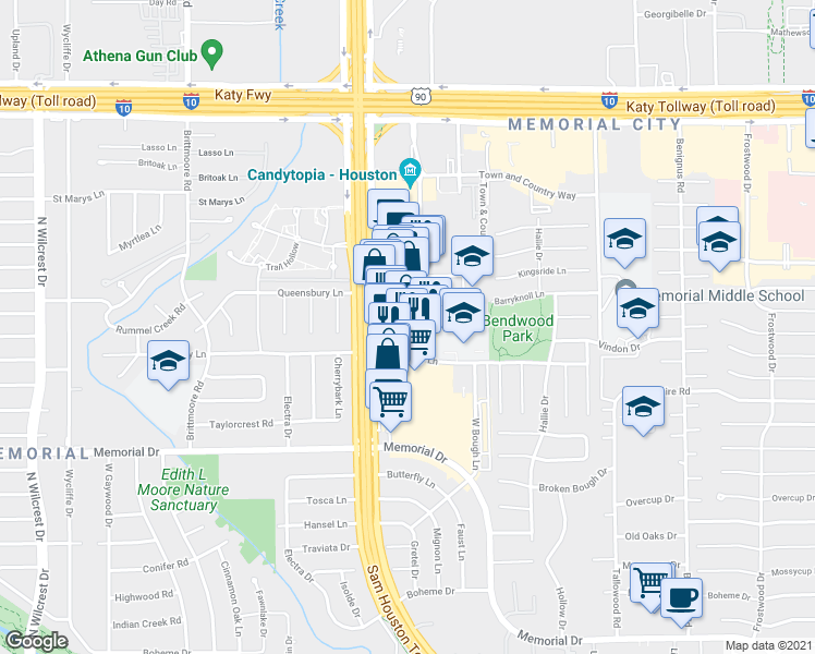 map of restaurants, bars, coffee shops, grocery stores, and more near 700 Town and Country Boulevard in Houston