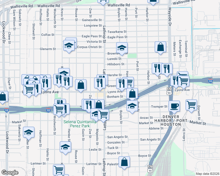 map of restaurants, bars, coffee shops, grocery stores, and more near 6919 Lyons Avenue in Houston