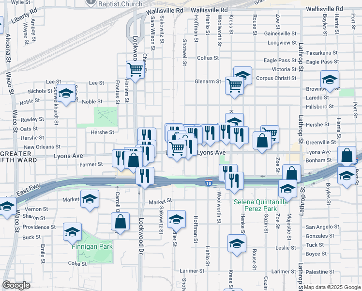 map of restaurants, bars, coffee shops, grocery stores, and more near in Houston