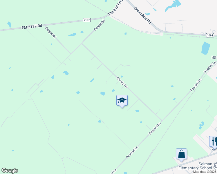 map of restaurants, bars, coffee shops, grocery stores, and more near 1713 Woody Lane in Sealy