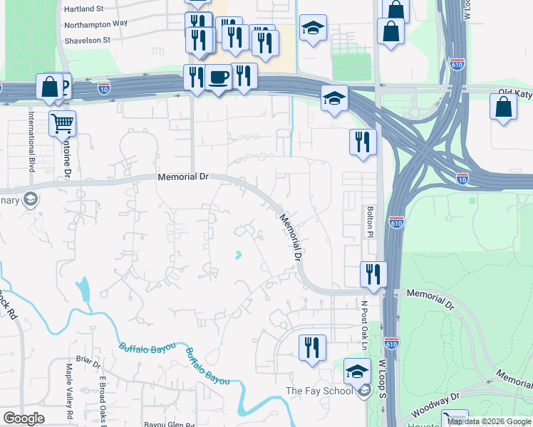 map of restaurants, bars, coffee shops, grocery stores, and more near 8922 Memorial Dr in Houston