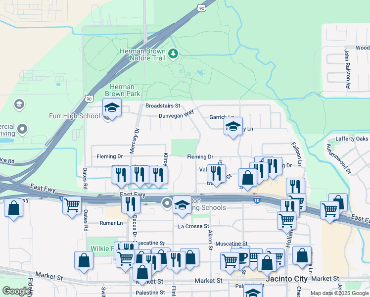 map of restaurants, bars, coffee shops, grocery stores, and more near 548 Westshire Drive in Houston