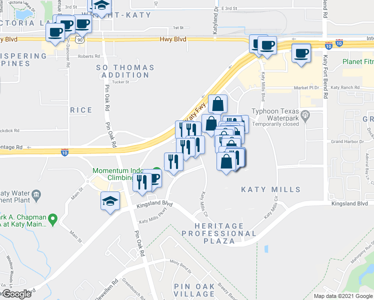map of restaurants, bars, coffee shops, grocery stores, and more near 25408 Bell Patna Drive in Katy