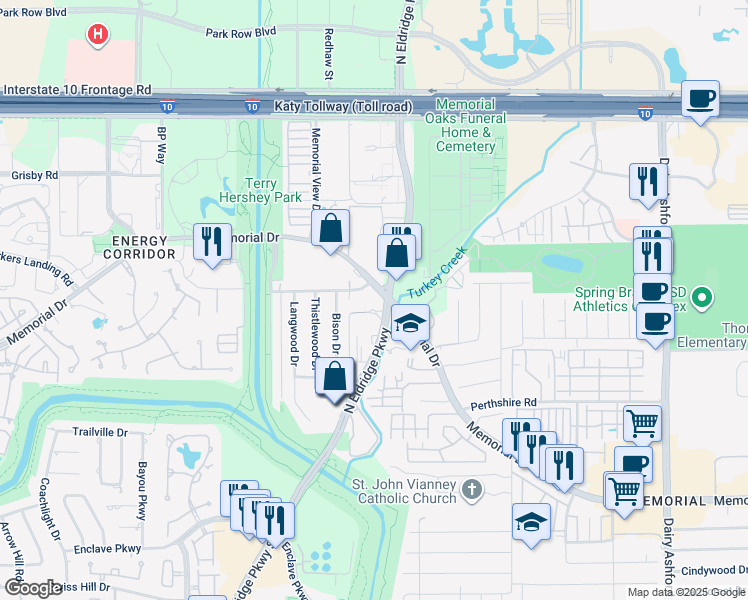 map of restaurants, bars, coffee shops, grocery stores, and more near 777 North Eldridge Parkway in Houston