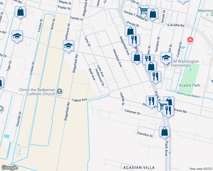 map of restaurants, bars, coffee shops, grocery stores, and more near 1601-1687 Lynn Ave in Thibodaux