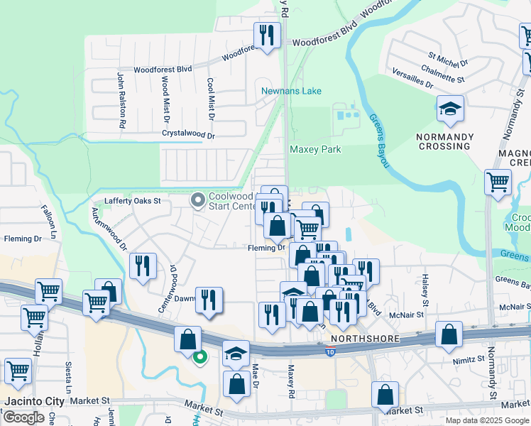 map of restaurants, bars, coffee shops, grocery stores, and more near 670 Maxey Road in Houston