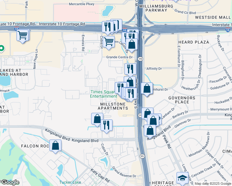 map of restaurants, bars, coffee shops, grocery stores, and more near 23 West Fernhurst Drive in Katy
