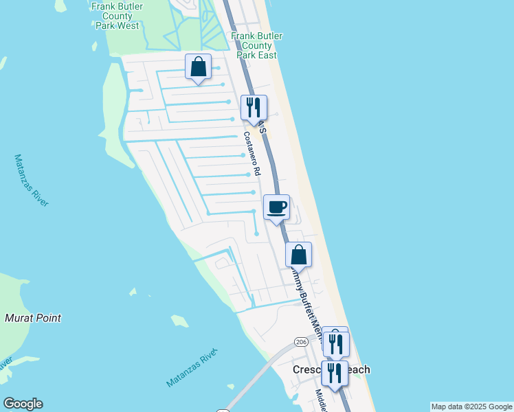 map of restaurants, bars, coffee shops, grocery stores, and more near 6288 Costanero Road in St. Augustine