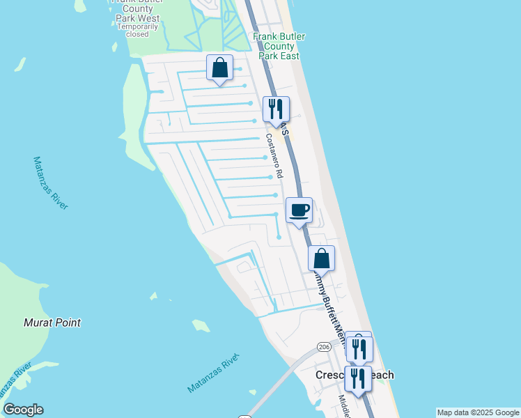 map of restaurants, bars, coffee shops, grocery stores, and more near 221 Barco Road in St. Augustine