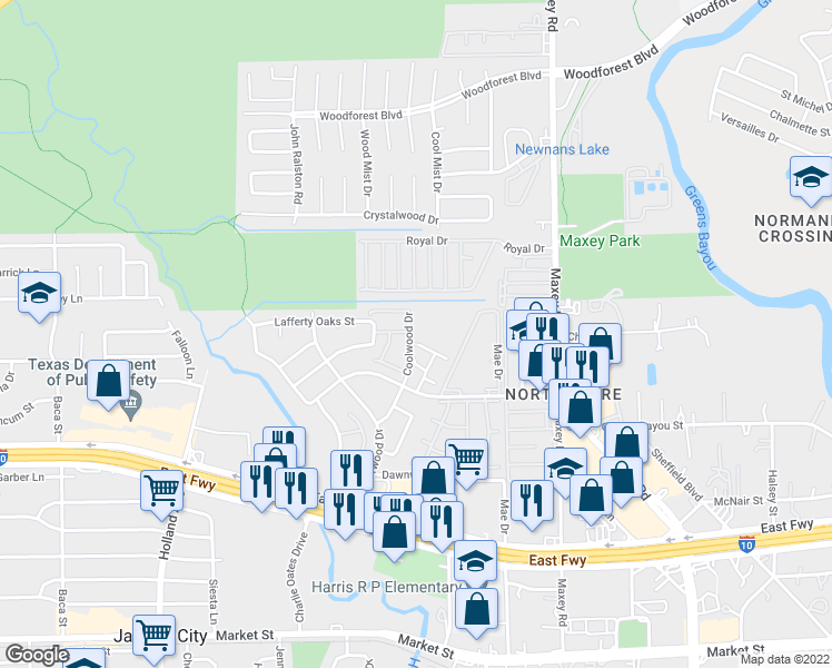 map of restaurants, bars, coffee shops, grocery stores, and more near 767 Coolwood Dr in Houston