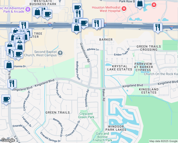 map of restaurants, bars, coffee shops, grocery stores, and more near 511 Chitwood Court in Houston