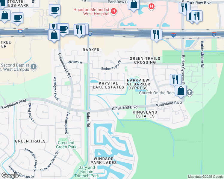 map of restaurants, bars, coffee shops, grocery stores, and more near 603 Caitlyn Court in Houston