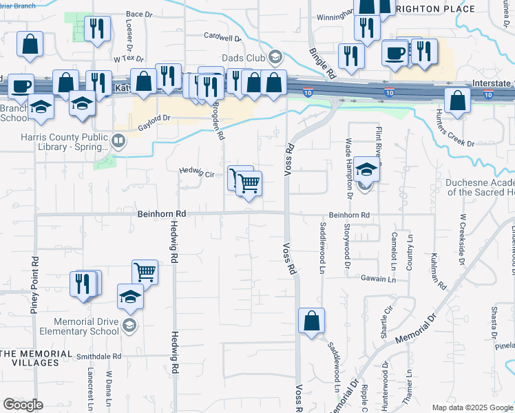 map of restaurants, bars, coffee shops, grocery stores, and more near 803 Creek Wood Way in Houston