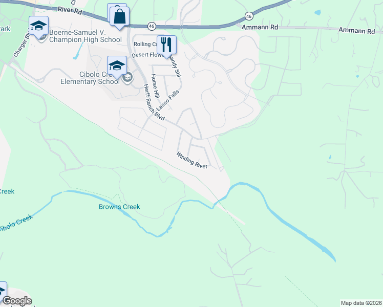 map of restaurants, bars, coffee shops, grocery stores, and more near 121 Rocky Path in Boerne