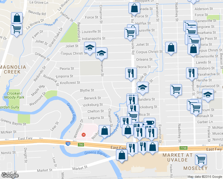 map of restaurants, bars, coffee shops, grocery stores, and more near 922 Oakstone Street in Houston