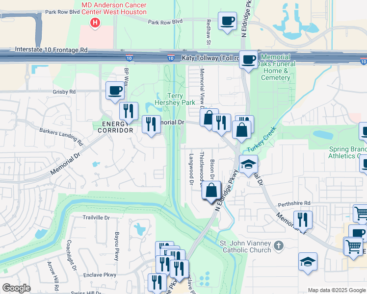 map of restaurants, bars, coffee shops, grocery stores, and more near 768 Memorial Mews Street in Houston