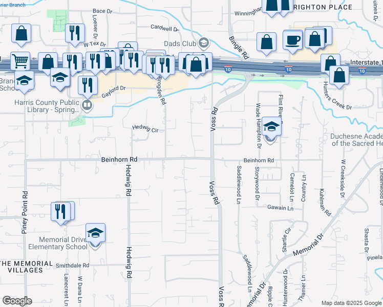 map of restaurants, bars, coffee shops, grocery stores, and more near 803 Creek Wood Way in Houston