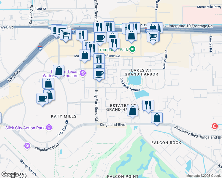 map of restaurants, bars, coffee shops, grocery stores, and more near 24757 Grand Harbor Drive in Katy