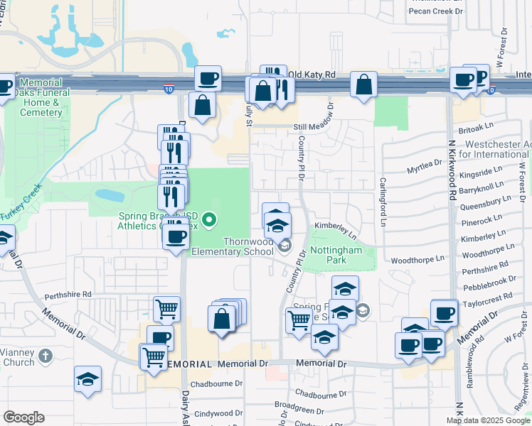 map of restaurants, bars, coffee shops, grocery stores, and more near 880 Tully Street in Houston