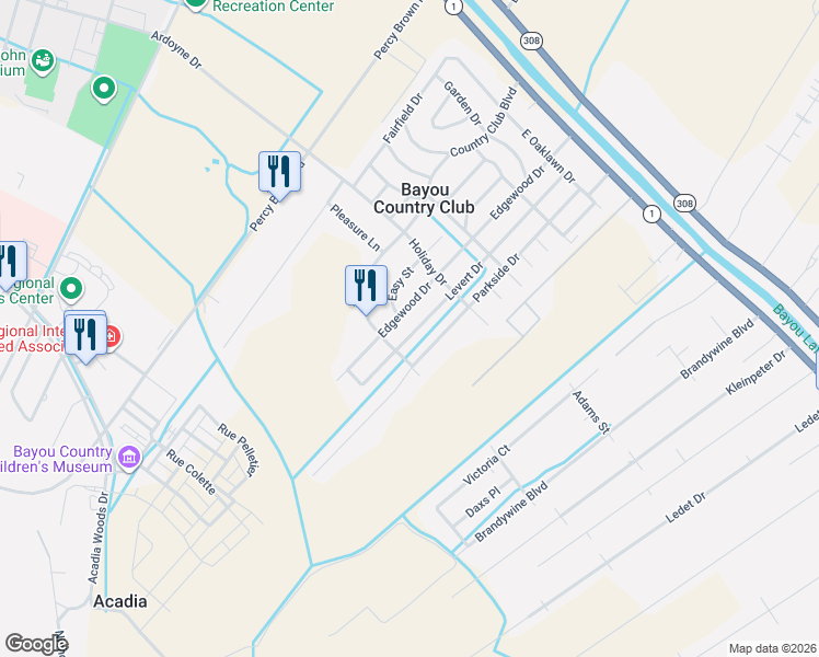map of restaurants, bars, coffee shops, grocery stores, and more near 812 Levert Drive in Thibodaux