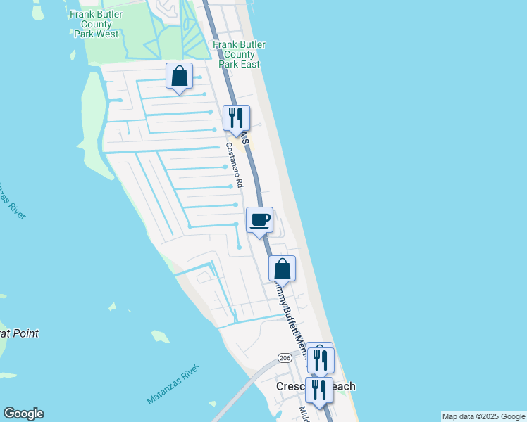 map of restaurants, bars, coffee shops, grocery stores, and more near 6300 A1A South in St. Augustine