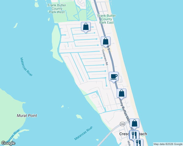 map of restaurants, bars, coffee shops, grocery stores, and more near 244 Barco Road in St. Augustine