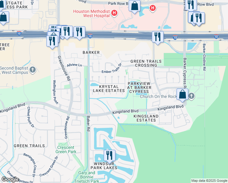 map of restaurants, bars, coffee shops, grocery stores, and more near 603 Caitlyn Court in Houston