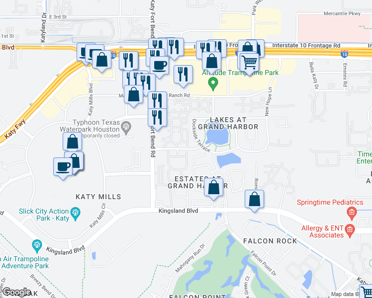 map of restaurants, bars, coffee shops, grocery stores, and more near 24723 Grand Harbor Drive in Katy
