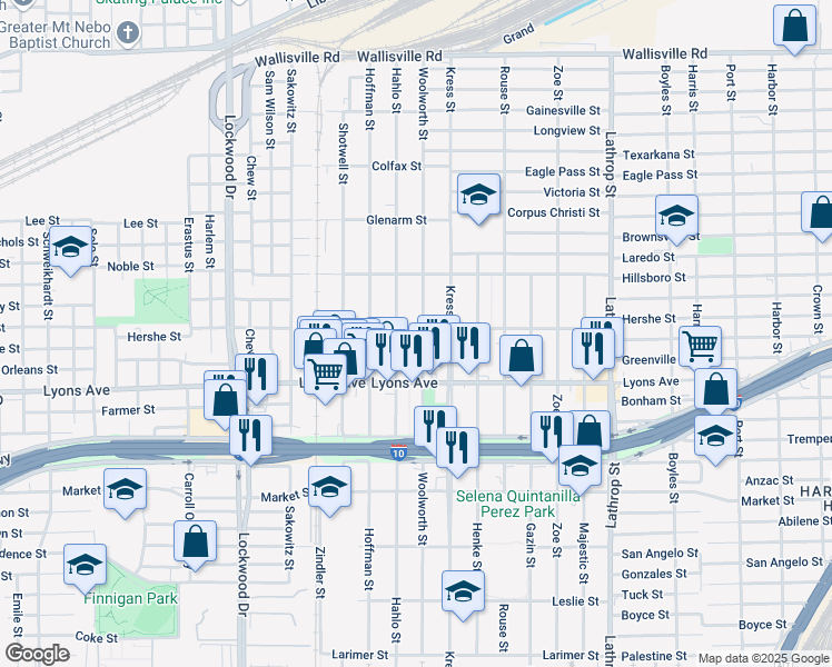 map of restaurants, bars, coffee shops, grocery stores, and more near 604 Woolworth Street in Houston