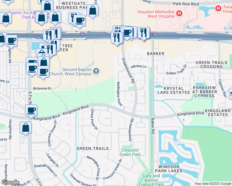 map of restaurants, bars, coffee shops, grocery stores, and more near 514 Wellington Point in Houston