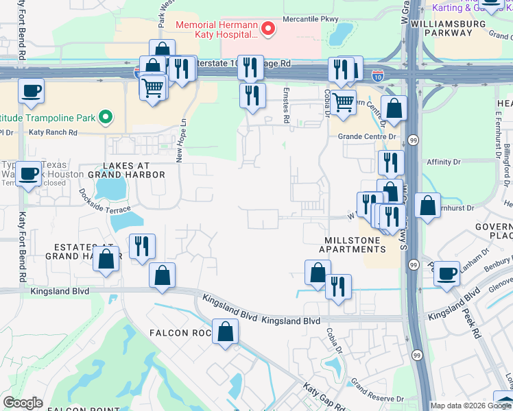 map of restaurants, bars, coffee shops, grocery stores, and more near 23810 North Newport Bend in Katy