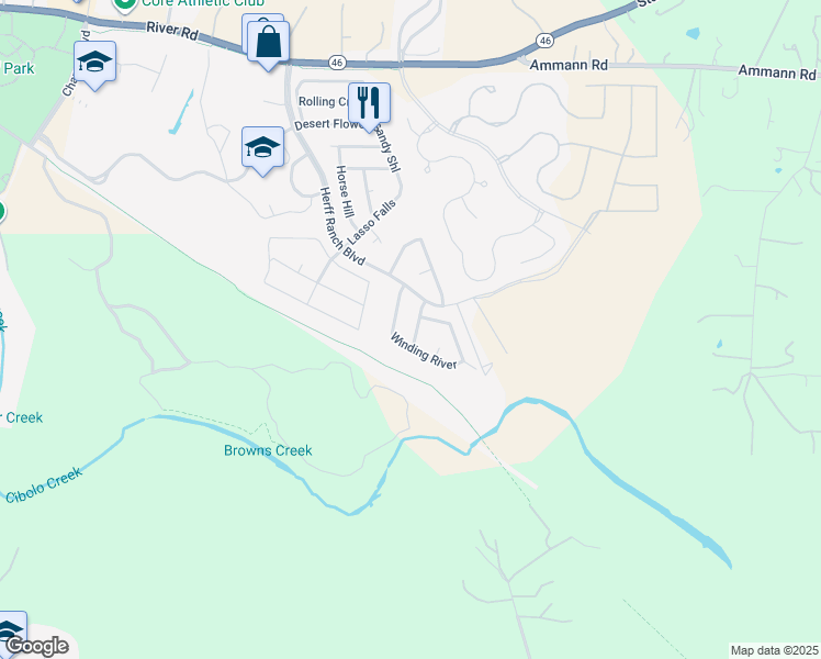 map of restaurants, bars, coffee shops, grocery stores, and more near 120 Rocky Path in Boerne