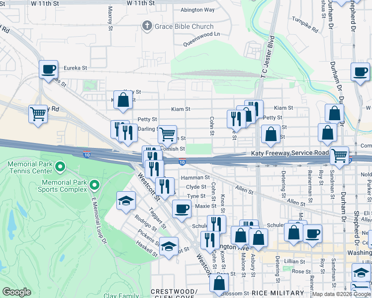 map of restaurants, bars, coffee shops, grocery stores, and more near 2100 Arabelle Street in Houston