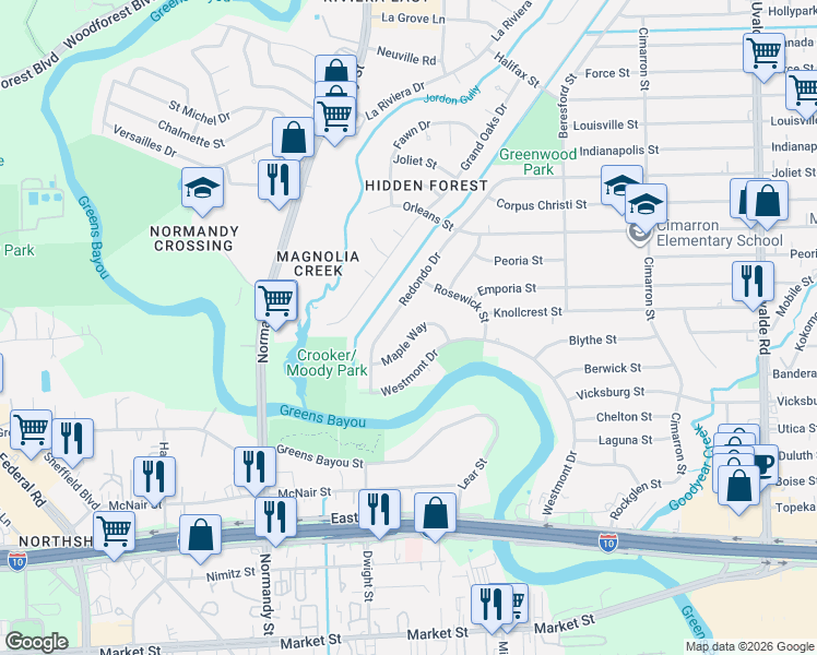map of restaurants, bars, coffee shops, grocery stores, and more near 606 Maple Way in Houston