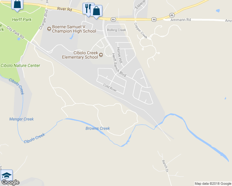 map of restaurants, bars, coffee shops, grocery stores, and more near 229 Cold River in Boerne