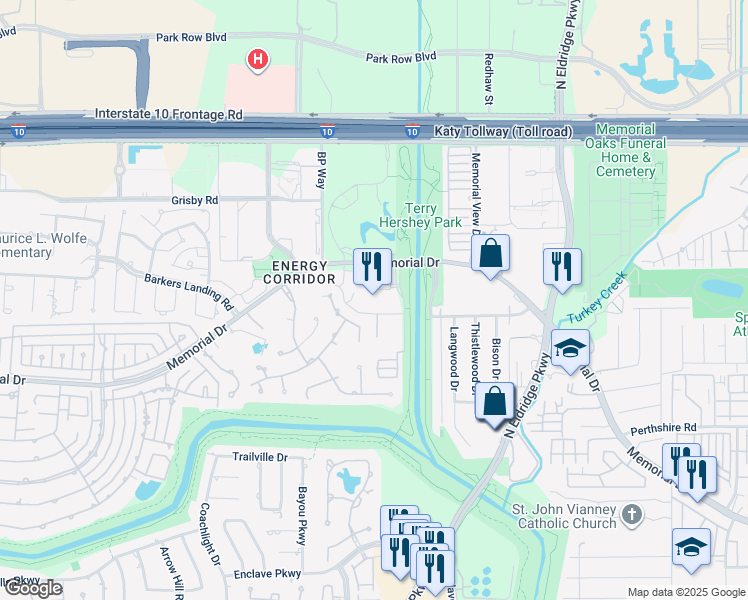 map of restaurants, bars, coffee shops, grocery stores, and more near 15377 Memorial Drive in Houston