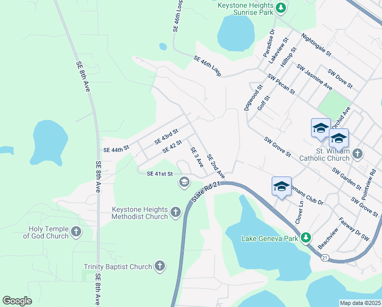 map of restaurants, bars, coffee shops, grocery stores, and more near 457 Southeast 41st Loop in Keystone Heights