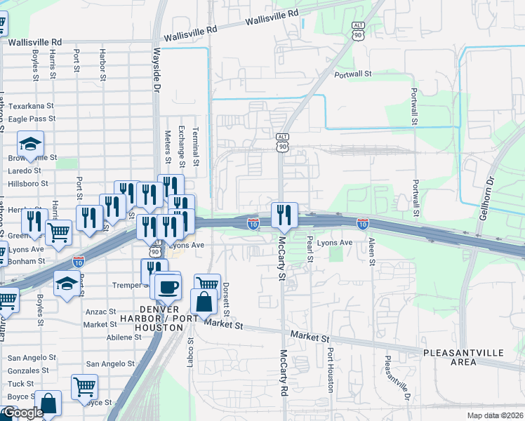 map of restaurants, bars, coffee shops, grocery stores, and more near 888 McCarty Street in Houston