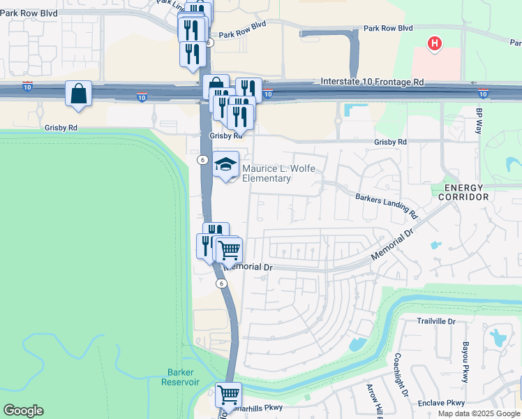 map of restaurants, bars, coffee shops, grocery stores, and more near 619 Timber Circle in Houston