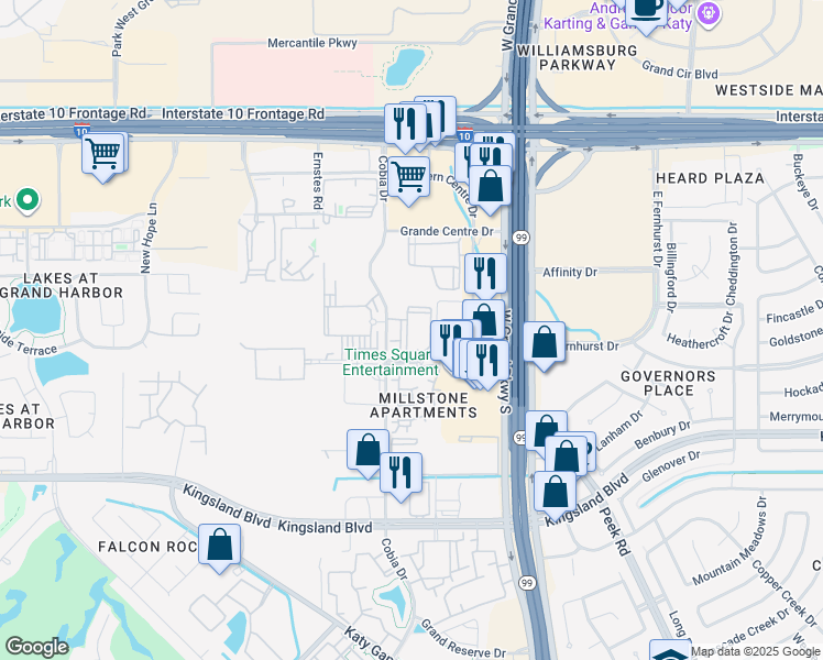 map of restaurants, bars, coffee shops, grocery stores, and more near 23 West Fernhurst Drive in Katy