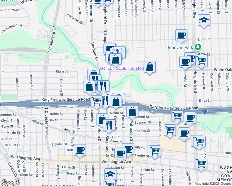 map of restaurants, bars, coffee shops, grocery stores, and more near 4740 U.S. 90 in Houston
