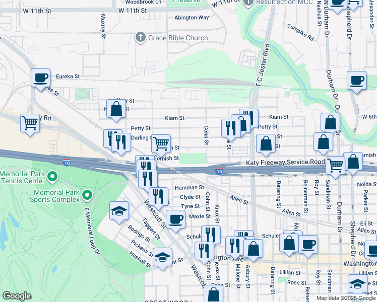 map of restaurants, bars, coffee shops, grocery stores, and more near in Houston