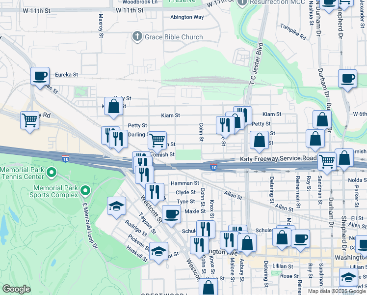 map of restaurants, bars, coffee shops, grocery stores, and more near in Houston