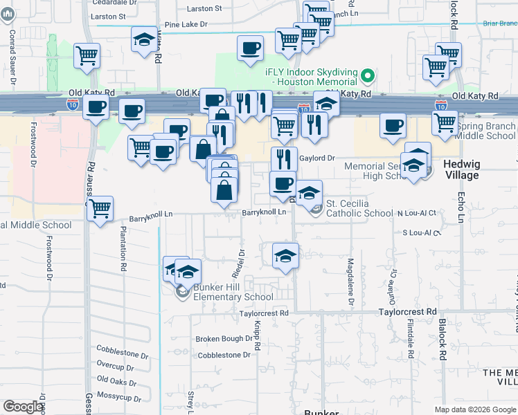 map of restaurants, bars, coffee shops, grocery stores, and more near 944 Memorial Village Drive in Houston