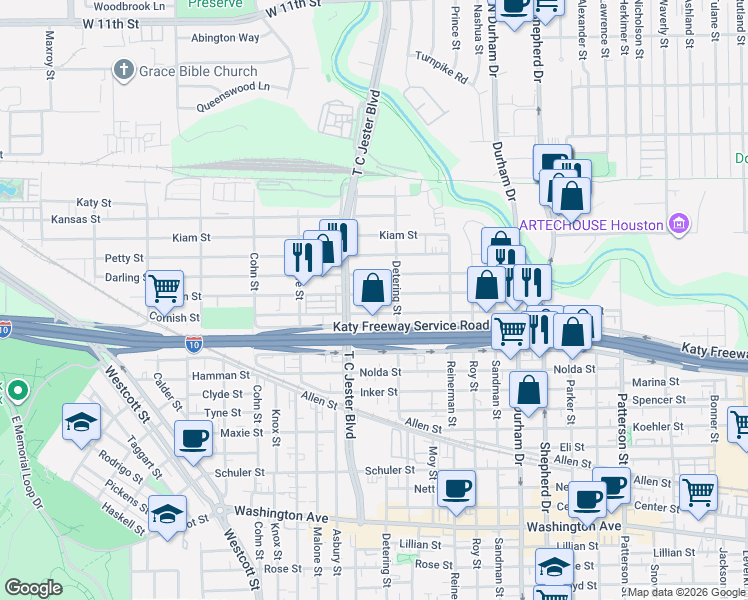 map of restaurants, bars, coffee shops, grocery stores, and more near 5310 Larkin Street in Houston