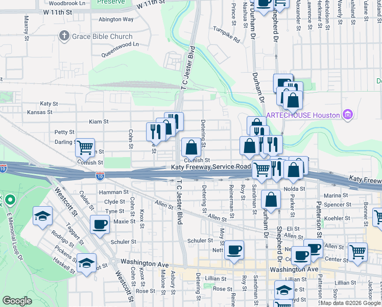 map of restaurants, bars, coffee shops, grocery stores, and more near 5310 Larkin Street in Houston