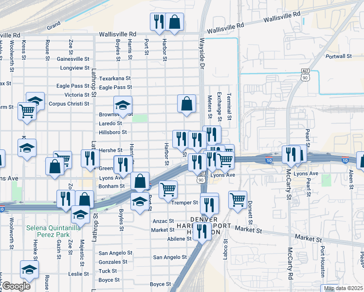 map of restaurants, bars, coffee shops, grocery stores, and more near 510 Crown Street in Houston