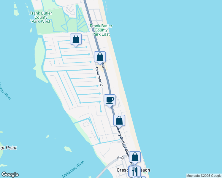 map of restaurants, bars, coffee shops, grocery stores, and more near 6240 A1A South in St. Augustine