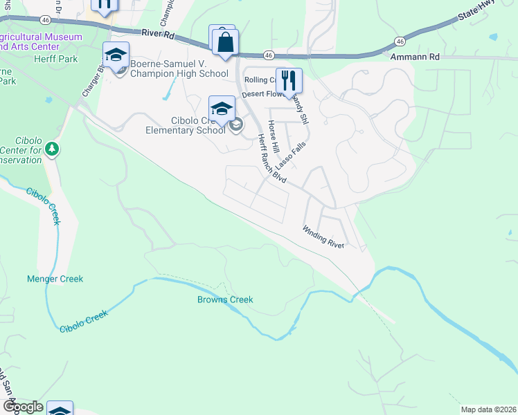 map of restaurants, bars, coffee shops, grocery stores, and more near 208 Cold River in Boerne