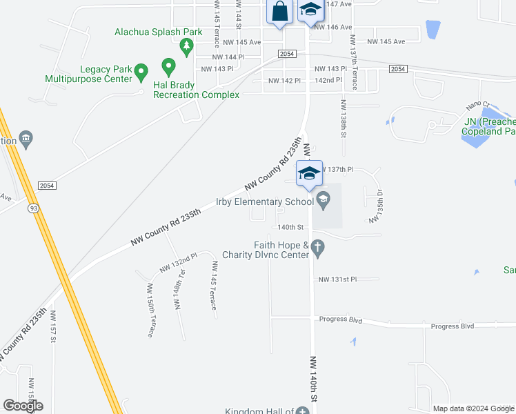 map of restaurants, bars, coffee shops, grocery stores, and more near 13605 Northwest County Road 235 in Alachua